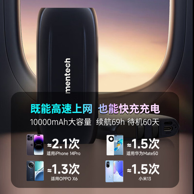铭普 Mentech F1高速5G随身Wi-Fi 可插卡 10000毫安充电宝二合一