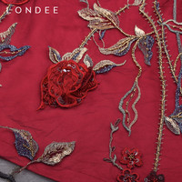 Londee/龙笛新中式红萼重工蕾丝刺绣礼服高端红连衣裙旗袍0S26650