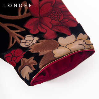 Londee/龙笛新中式牡丹花丝绒连衣裙复古气质改良旗袍2T26676