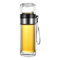 明而雅 茶水分离杯玻璃杯泡茶杯双层大容量便携男水杯子过滤加厚个人专用 睿智黑400ml【单层加厚茶仓】