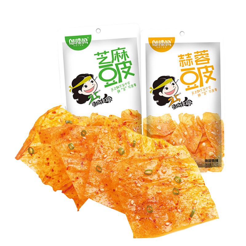 邬辣妈蒜蓉豆皮52g 袋装手撕麻辣片宿舍办公室解馋追剧休闲零食湖南风味 1袋