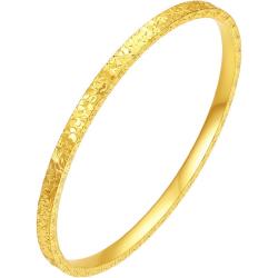 周六福 碎冰冰银手镯女爆闪黄金色镯子D1014856 58mm