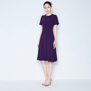马天奴2025夏季紫色钉珠圆领雪纺连衣裙子短袖收腰时尚气质女 44/2XL