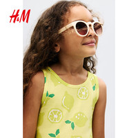 H&M童装女童裙子2025夏季洋气可爱无袖圆领印花微喇裙1157735 黄色/柠檬 150 150/76