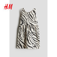 H&M童装女童裙子2025夏季洋气可爱无袖圆领印花微喇裙1157735 白色/斑马纹 110 110/56
