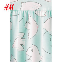 H&M童装女童裙子2025夏季洋气可爱无袖圆领印花微喇裙1157735 绿松石色 110 110/56