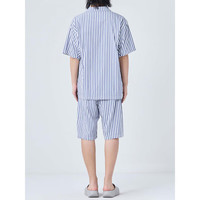 無印良品 MUJI（無印良品 ）男式 凉感双层纱织短袖睡衣套装 男士家居服 藏青色竖条纹  XL 