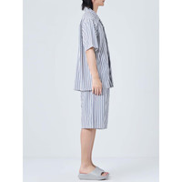 無印良品 MUJI（無印良品 ）男式 凉感双层纱织短袖睡衣套装 男士家居服 灰色竖条纹  XL 