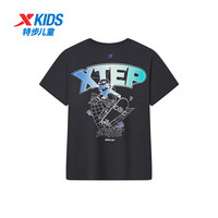 XTEP特步儿童短T夏季男童小中大童柔软舒适透气亲肤吸湿速干时尚百搭T恤 正黑色 130