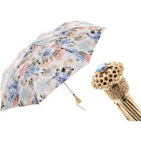 PASOTTI粉蓝花朵伞面黄铜镀金手柄折叠伞女士晴雨伞太阳伞