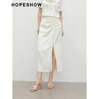 红袖奥莱夏季女装侧抽绳开叉侧拉半身裙 杏仁米012 XL