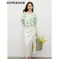 红袖奥莱夏季女装侧抽绳开叉侧拉半身裙 杏仁米012 L