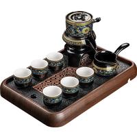 祥业2025新款防烫懒人自动茶具套装家用旋转石磨茶壶功夫茶杯泡茶神器 缠莲枝自动直身杯六杯