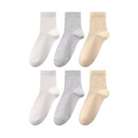 芬腾袜子女6双装纯色休闲运动风透气短袜0554