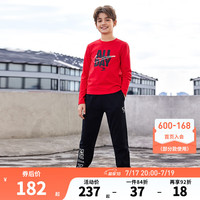 NIKE 耐克 3BRAND 耐克男女童纯棉长袖T恤+长裤2件套2025春儿童套装 学院红 160 /76