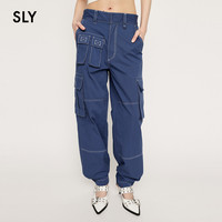 SLY 斯赖 2024夏季新品设计感口袋工装裤缝线直筒休闲裤030HSZ31-1260