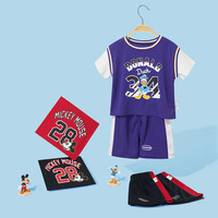 迪士尼宝宝（Disney Baby）童装男童短袖套装米奇球服运动套装舒适透气24年夏 碳黑 130