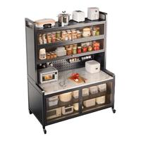 锦需岩板厨房置物架餐边储物落地多层微波炉多功能收纳橱柜操作喂养台 灰色六层60x40x208cm送四大配件