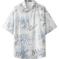 三福2025夏季男士满版印花短衬衫 街头时尚翻领宽松上衣502068 精白 M