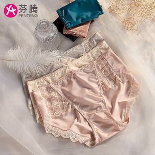 芬腾3条内裤女士蕾丝夏季中腰夏季薄款少女风性感高级感三角短裤头 粉色+肤色+灰色， 3条 M