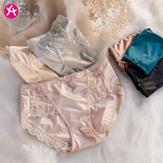 芬腾3条内裤女士蕾丝夏季中腰夏季薄款少女风性感高级感三角短裤头 肤色+灰色+砖红， 3条 M