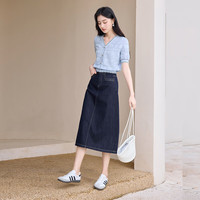 香影 X.YINGa字牛仔半身裙女2025夏装新款梨形遮胯伞裙中长款色裙子 160/84A/95-110斤