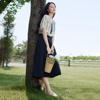 香影 X.YING藏青色a字高腰半身裙女2025夏季新款伞裙垂感气质通勤中长裙 藏青 L 165/88A/110-125斤