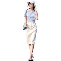 香影牛仔半身裙女2025夏装显瘦开叉中长款a字裙高腰白色裙子 白色 L