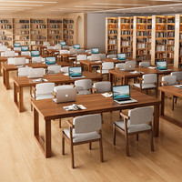 米昊（MIHAO）图书馆书桌阅览桌家用去客厅化大长桌双人自习桌子阅读学习桌 【全橡胶木款】胡桃色180*60cm