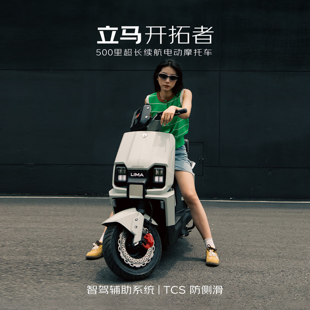 立马电动车 摩托车开拓者 500里长续航电动车72V38Ah石墨烯电池 智能辅助驾驶电瓶车 茶白