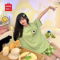 MINISO名创优品睡衣女夏季薄款可爱卡通短袖短裤两件套家居服 短袖短裤CKE-K61003女 2XL 131-145斤