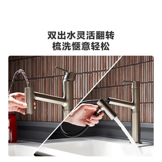 科勒（KOHLER）抽拉式面盆水龙头 双出水 冷热双控 浴室卫生间洗脸洗手台盆 银色