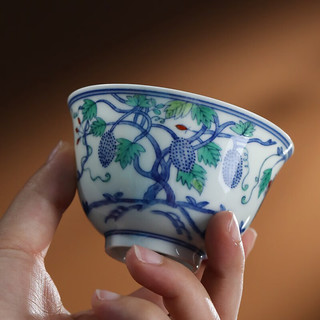 御嘉斋景德镇仿古茶杯明成化1:1复刻鸡缸杯功夫茶杯主人杯品茗高端 收藏级仿古泥明成化斗彩葡萄杯