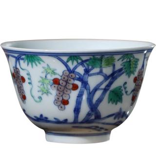 御嘉斋景德镇仿古茶杯明成化1:1复刻鸡缸杯功夫茶杯主人杯品茗高端 收藏级仿古泥明成化斗彩葡萄杯