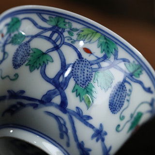 御嘉斋景德镇仿古茶杯明成化1:1复刻鸡缸杯功夫茶杯主人杯品茗高端 收藏级仿古泥明成化斗彩葡萄杯