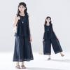 URBANSHOW 女童套装夏季新薄款无袖娃娃衫九分阔腿裤两件套装