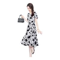 丝柏舍时尚连衣裙2025夏装女装高腰气质短袖碎花裙 L