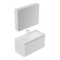 JOMOO九牧浴室柜洗脸盆柜智能陶瓷一体盆铝合金洗手盆柜组合一体盆奶油风 A2736经典款铝合金美妆镜柜100cm