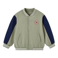 YeeHoO英氏儿童外套男童女童休闲外套棒球服春秋外套2024中大童外套 英针夹克-灰豆绿 120cm（身高110-120cm）