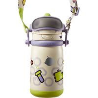 babycare百变恐龙儿童保温杯婴儿宝宝学饮杯吸管水杯水壶霸王龙不锈钢上学 百变恐龙+背带款-黎空紫450ml