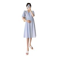 婧麒（JOYNCLEON）装夏宽松连衣裙长裙小个子裙薄款可哺乳 蓝XL Jly156270