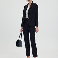 SCOFIELD女装翻领通勤收腰西装外套简约商务西服春秋季 黑色（西裤） S 160