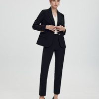 SCOFIELD女装翻领通勤收腰西装外套简约商务西服春秋季 黑色(西裤) M 165