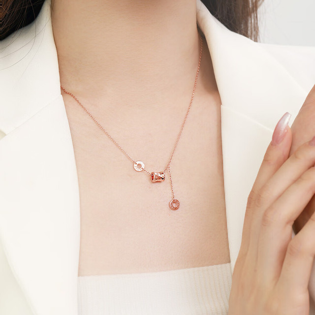 周大生 碎冰冰小蛮腰项链 s925玫瑰金