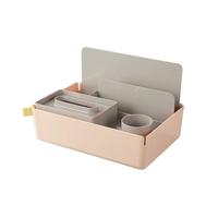 得力（deli）【实用分区】多功能收纳盒 笔筒书立收纳篮文件框/柜 带纸巾收纳框 小物件储物盒置物架 XDM33粉色