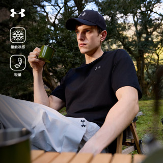 安德玛 宽松短袖t恤男半袖户外运动圆领休闲外穿男运动上衣 漫暮黑 XL