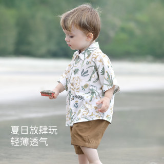 巴厘小猪男童衬衫套装短袖薄款宝宝两件套夏季复古洋气婴幼儿衣服儿童夏装 休闲夏日 100