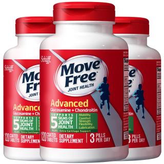 （SCHIFF）旭福Move Free益节维骨力氨糖软骨素加钙片美国进口盐酸氨基葡萄糖骨维力 绿盒绿瓶含MSM 120片*3瓶