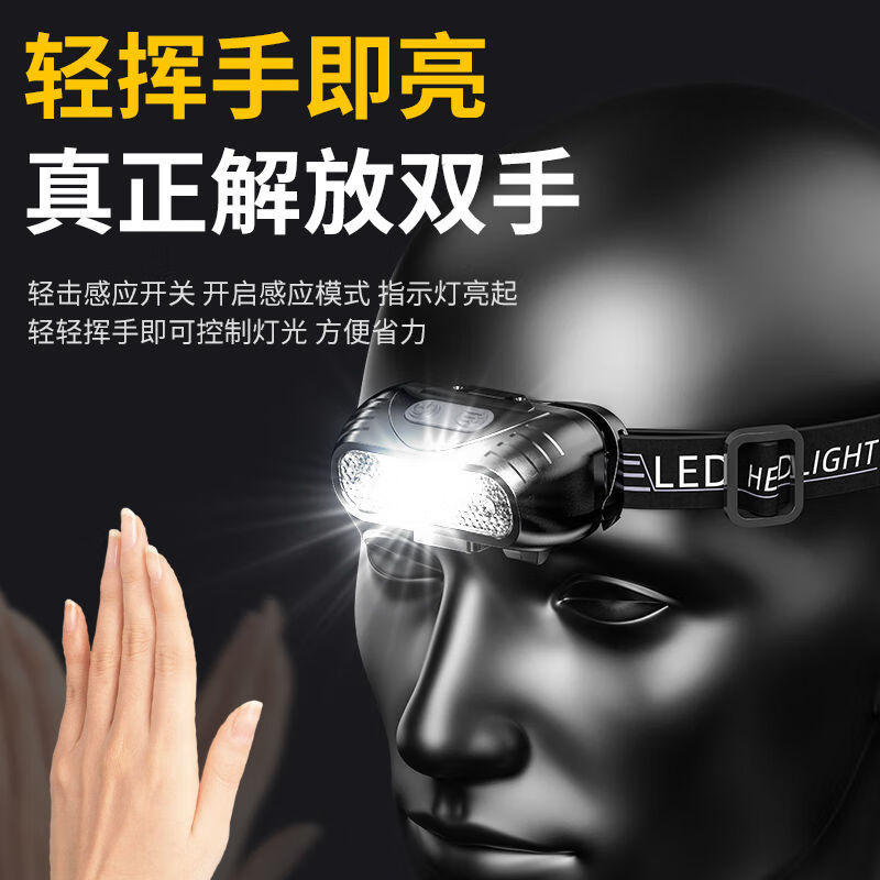 神鱼（SHENYU）LED头灯超亮强光可充电头戴式感应特亮手电筒小型便携式钓鱼灯 豪华可感应【高亮367V】待机49天