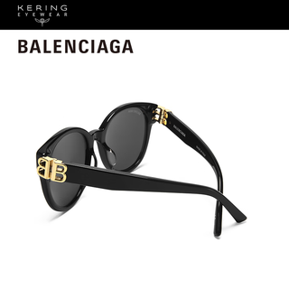 巴黎世家（BALENCIAGA）太阳镜男女经典超大圆形全框防晒墨镜黑金眼镜框BB0134SA-001